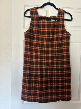 LOFT vintage Orange & Brown Plaid Sleeveless Shift Dress